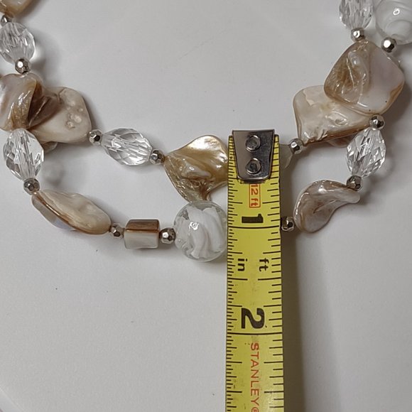 Two Layer Shell, Plastic, And Glass Bead Necklace Adjustable 17 To 20 Inches - Picture 9 of 10